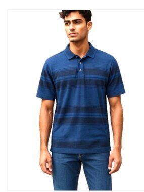Arizona Jeans Co Men's Polo Shirt XL Blue Black Stripe Short Sleeve Cotton Blend